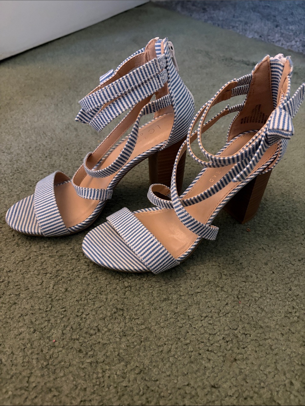 Lauren Conrad - Striped Blue & White Block Heel Sandals
